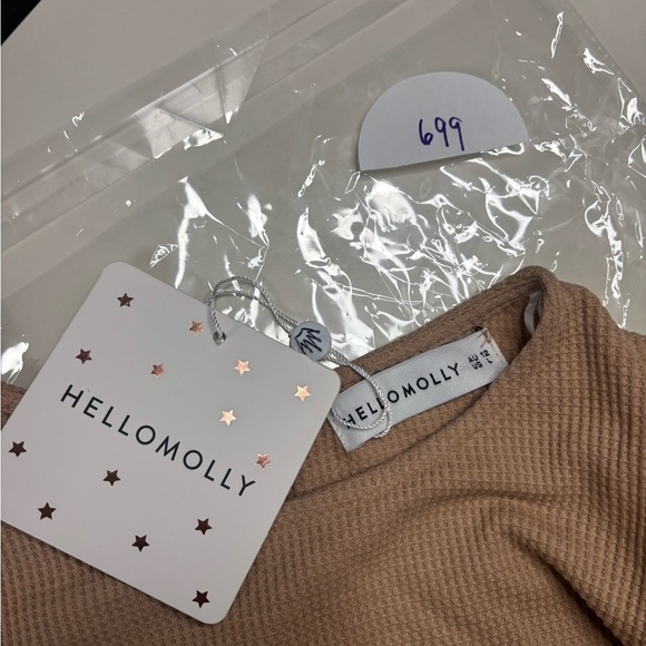 Hello Mello You For Me Long Sleeve Tan Casual Dress Size Large Waffle Knit New - Picture 7 of 8